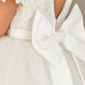 preiswerte Kleider für die Blumenmädchen-Blumenmädchenkleid Mädchen Kleid Prinzessinenkleid Kleid für die Erstkommunion Party Kleid Leistung Hochzeit Party Prinzessin Süß Gitter Bedruckt Blume Kurzarm Rundhalsausschnitt Weiß 3-12 Jahre