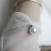 billiga Brudhandskar-Polyester Handledslängd Handske Handskar / Oäkta pärla Med Pärlimitation / Ren Färg Handske till bröllop / fest