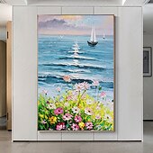 abordables Pinturas de paisajes-Pintura al óleo hecha a mano canvaswall arte decoración abstracta cuchillo pintura paisaje flores para decoración del hogar enrollado sin marco pintura sin estirar