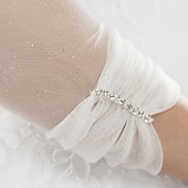 billige Brudesjaler-Brud tulle bolero stretch glitter tulle bolero sølv krystallsten lange ermer brud bolero bryllup shrug brud dekke sjal antrekk å imponere