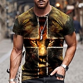 abordables Camisetas de fe-Hombre Unisexo León Estampados Cruz Camisa Camiseta Tee Manga Corta Camiseta Impresión 3D Escote Redondo Camisa Design Básico Grande y alto Casual Diario Negro / Gris Oro + Negro Negro Verano Ropa