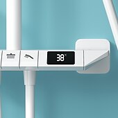 cheap Outdoor Shower Fixtures-Shower Faucet,Rainfall Shower Set Piano Digital Intelligent Brass Bathroom Faucets Hot Cold Waterfall Tap Rainfall Gray/White/Black Shower System