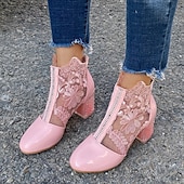 baratos Botas de tornozelo-botins femininos de renda branca com salto bloco transparente - perfeitos para casamentos e eventos especiais
