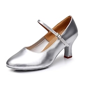 abordables Chaussures de bal, de danse moderne-chaussures de danse latine dorées pour femmes – talons de salon Mary Jane avec semelle en daim pour la salsa et la performance