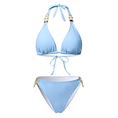 abordables Ensemble de bikinis-Femme Normal Maillots de Bain Bikinis 2 pièces Tanga Maillot de bain Paillettes Vacances Mode Couleur unie Plonger Sans Manches Maillots de bain