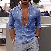 economico camicia da uomo con bottoni-Per uomo Camicia Camicia hawaiana Pop art Hawaiano Aloha Timone Design Collo ripiegabile Verde chiaro Blu marino Blu Verde Grigio Esterno Strada Manica lunga Bottone giù Abbigliamento Di tendenza