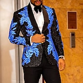 cheap Stage Suits-Men&#039;s Party Tuxedos Sparkle Black Red Leaf Tailored Fit 2 Piece Single Breasted One-button