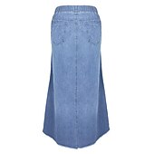 preiswerte Schlichte Röcke-Damen Rock Langer Rock Modisch Sommer Maxi Röcke Einfarbig Tasche Urlaub Büro / Geschäftlich Blau Grau Leicht Blau Sommer Denim