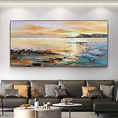 abordables Peintures paysages-main peinture à l'huile toile mur art décoration abstrait paysage marin peinture coloré bord de mer coucher de soleil pour la décoration intérieure roulé sans cadre non étiré peinture
