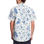 voordelige Bloemenprint-Voor heren Bloemig Tropische bloemen Bladeren Overhemd Hawaiiaans overhemd Aloha-shirt Korte Mouw Overhemd Strijkijzer Modieus Ontwerper Casual Buiten Straat Casual Geel Lichtgroen blauw 3D-afdrukken