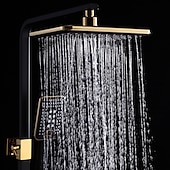 abordables Grifos de ducha-sistema de ducha juego de grifería montado en la pared, cabezal de ducha de lluvia de 9 pulgadas ducha de mano rociador de mano con soporte acabados electrochapados/pintados montaje interior válvula de cerámica ducha de baño