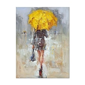 cheap People Paintings-Handmade Oil Painting Canvas Wall Art Decoration Figure Portrait Woman With Umbrella for Home Decor Rolled Frameless Unstretched Painting