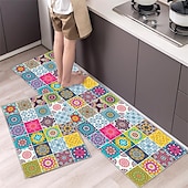 cheap Kitchen Rugs &amp; Mats-Boho Style Kitchen Mat Kitchen Rug Set of 2 Pcs,Perfect for Kitchen, Bathroom, Living Room, Soft, Absorbent Microfiber Material, Non-Slip, Easy Clean Machine Washable Floor Runner