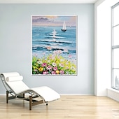 abordables Pinturas de paisajes-Pintura al óleo hecha a mano canvaswall arte decoración abstracta cuchillo pintura paisaje flores para decoración del hogar enrollado sin marco pintura sin estirar