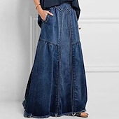 preiswerte Schlichte Röcke-Damen Rock Langer Rock Modisch Sommer Maxi Röcke Einfarbig Tasche Urlaub Büro / Geschäftlich Blau Grau Leicht Blau Sommer Denim