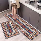 cheap Kitchen Rugs &amp; Mats-Boho Style Kitchen Mat Kitchen Rug Set of 2 Pcs,Perfect for Kitchen, Bathroom, Living Room, Soft, Absorbent Microfiber Material, Non-Slip, Easy Clean Machine Washable Floor Runner