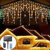 رخيصةأون يعمل بالطاقة الشمسية-مصابيح ستارة led تعمل بالطاقة الشمسية 3x0.5m 4mx0.6m 5x0.8 24 فولت جهاز تحكم عن بعد يعمل بالجهد المنخفض ومكونات طاقة شمسية مزدوجة الغرض سلسلة ضوء الشكر لعيد الميلاد في الهواء الطلق لتزيين الحدائق