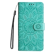 Недорогие Чехлы для Samsung-телефон Кейс для Назначение SSamsung Galaxy S22 S21 S20 Плюс Ультра A54 A34 A14 A32 A22 S25 Ультра Кошелек для карт Флип Рельефный с ремешком на запястье Цветы ТПУ ПК