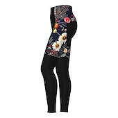 abordables Pantalons, shorts et jupes pour femmes-Femme Cuissard Long Collant Velo Vélo Pantalons Collants VTT Vélo tout terrain Vélo Route Des sports Graphic Botanique Floral Noël laid Chaud La peau 3 densités Respirable Séchage rapide Noir Rouge