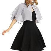 cheap Wedding Guest Wraps-Black Cape Shawl &amp; Wrap Women&#039;s Wrap Bolero Simple Sleeveless Chiffon Wedding Guest Wraps With Pure Color For Party Evening Spring &amp; Summer dress to impress