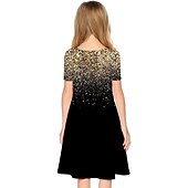 preiswerte 3D Shining Vision Kleid-Mädchen' 3D Graphic Kleid Kurzarm 3D-Druck Sommer Frühling Urlaub Täglich Festtage Kuschelig Brautkleider schlicht Süß kinderkleidung 3-12 Jahre A Linie Kleid Übers Knie Regular Fit