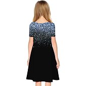 preiswerte 3D Shining Vision Kleid-Mädchen' 3D Graphic Kleid Kurzarm 3D-Druck Sommer Frühling Urlaub Täglich Festtage Kuschelig Brautkleider schlicht Süß kinderkleidung 3-12 Jahre A Linie Kleid Übers Knie Regular Fit