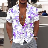 preiswerte Tropische Pflanzen-Herren Tropische Blumen Blätter Hemd Hawaiihemd Sommerhemd Aloha-Shirt Kurze Ärmel Hemd Umlegekragen Modisch Designer Brautkleider schlicht Outdoor Strasse Casual Weiß Gelb Rosa 3D-Druck S M L