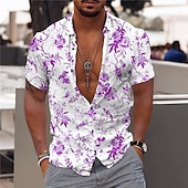 voordelige Bloemenprint-Voor heren Bloemig Tropische bloemen Bladeren Overhemd Hawaiiaans overhemd Aloha-shirt Korte Mouw Overhemd Strijkijzer Modieus Ontwerper Casual Buiten Straat Casual Geel Lichtgroen blauw 3D-afdrukken
