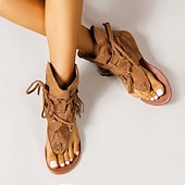 billiga Semester Sandaler-gladiatorsandaler i gul mocka med snörning för kvinnor med perforerad design, perfekt för sommarutflykter och strandsemester