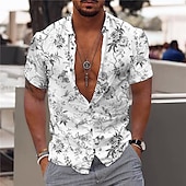 voordelige Bloemenprint-Voor heren Bloemig Tropische bloemen Bladeren Overhemd Hawaiiaans overhemd Aloha-shirt Korte Mouw Overhemd Strijkijzer Modieus Ontwerper Casual Buiten Straat Casual Geel Lichtgroen blauw 3D-afdrukken