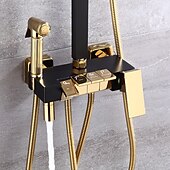 abordables Grifos de ducha-sistema de ducha juego de grifería montado en la pared, cabezal de ducha de lluvia de 9 pulgadas ducha de mano rociador de mano con soporte acabados electrochapados/pintados montaje interior válvula de cerámica ducha de baño