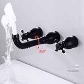 economico Da muro-rubinetto miscelatore lavabo a parete, rubinetti per lavabo diffusi ottone vintage 2 maniglie 3 fori lavabo lavabo rubinetto con tubo acqua calda fredda retrò antico