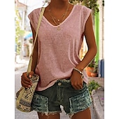 cheap Plain tee-T Shirt Tank Women&#039;s Black White Yellow Plain Basic Daily Daily V Neck Regular Fit S
