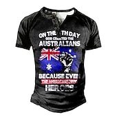 abordables Mots drôles-Le T-shirt des hommes Le 7ème jour Dieu a créé des Australiens parce que chaque monde a besoin d&#039;un héros Tee Henley T-shirt graphique drapeau national Henley noir à manches courtes