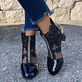 baratos Botas de tornozelo-botins femininos de renda branca com salto bloco transparente - perfeitos para casamentos e eventos especiais