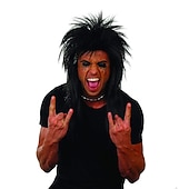 זול פאות היסטוריות-פאות Emo מבוגרים פאת סלע שחורה פאת שנות ה-80 פיתול רוקיטית עם נוצות אביזרים פאות שחורות ישרות ליל כל הקדושים