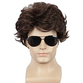 economico Parrucche da festa-parrucca da uomo divertente parrucca da uomo corta riccia marrone parrucche anime cosplay parrucca di capelli cosplay parrucche di halloween