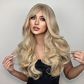 tanie Peruki syntetyczne modne-haircube blond włosy ciało faliste syntetyczne peruki z grzywką kasztanowe różowe peruki cosplay dla białych kobiet