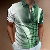 billige Geometrisk polo for menn-Herre Geometrisk Poloskjorter med glidelås Golf skjorte Kortermet Poloskjorter Skjorter med krage Business Casual Ferieklær Formell klær Festivalklær 3D-utskrift Kvart zip-polo