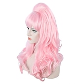 cheap Historical Wigs-Long Wavy Pink Wig Big Bouffant Beehive Wigs for Women fits 50s 80s Halloween Wigs