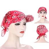 cheap Hats-Women Bandana Scarf Cap Sunscreen Hedging Cap Printed Brim Baseball Cap Colorful Sunshade Hooded Scarf Headpiece Headscarf Baseball Hat