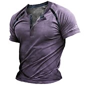 cheap Casual Henley Tee-Men&#039;s Button T Shirt T Shirt Henley Shirt Raglan T Shirt Short Sleeve Henley Summer Color Block Fashion Basic Classic Print Button-Down Street Casual Daily Red Blue Purple Top Tee for Men