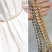 cheap Belt-Women&#039;s Chain Belt Metal Chain Metal Bucke Geometric Formal Party Daily Green White Black Blue