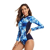 abordables Rash Guards Une Pièce-Femmes Maillot de Bain Rash Guard Floral imprimé ​fermeture éclair sur le devant Protection Solaire UV UPF50+ Séchage Rapide manche longue Maillot de Bain maillot de bain Surf Plongée Plage Été