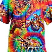 billige Ocean Print-Herre Tropisk Reke Skjorte Hawaii skjorte Aloha skjorte Kortermet Skjorte Aftæpning Mote Designer Fritid Gate Avslappet Daglig Regnbue S M L