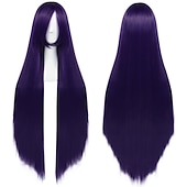 economico Parrucche Anime-Parrucca Lunga Verde Scuro di 100 cm con Frangia Parrucca Liscia Cosplay per Donne Ragazze Uomini Ragazzi Parrucca di Capelli Sintetici Costume per Anime Parrucche di Halloween Parrucche per il