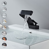 cheap Classical-Bathroom Sink Faucet Single Handle One Hole Waterfall Mixer Basin Taps Brass, 7-shaped Bend Vessel Tap Chrome Brushed Nickel Black Gold