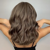 preiswerte Trendige synthetische Perücken-haircube perücken dunkelbraun kurze wasserwellenperücken mit pony pilzbraune haarfarbe für damen