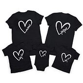 cheap Daily Family Matching-Family T shirt Family Sets Cotton Heart Letter Street Print Black White Dark Grey Short Sleeve Mommy And Me Outfits Active Matching Outfits