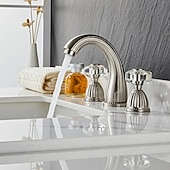 cheap Multi Holes-Widespread Bathroom Sink Mixer Faucet, Brass Basin Taps 2 Handle 3 Hole Retro Style Crystal Handle, Washroom Bath with Hot and Cold Water Hose